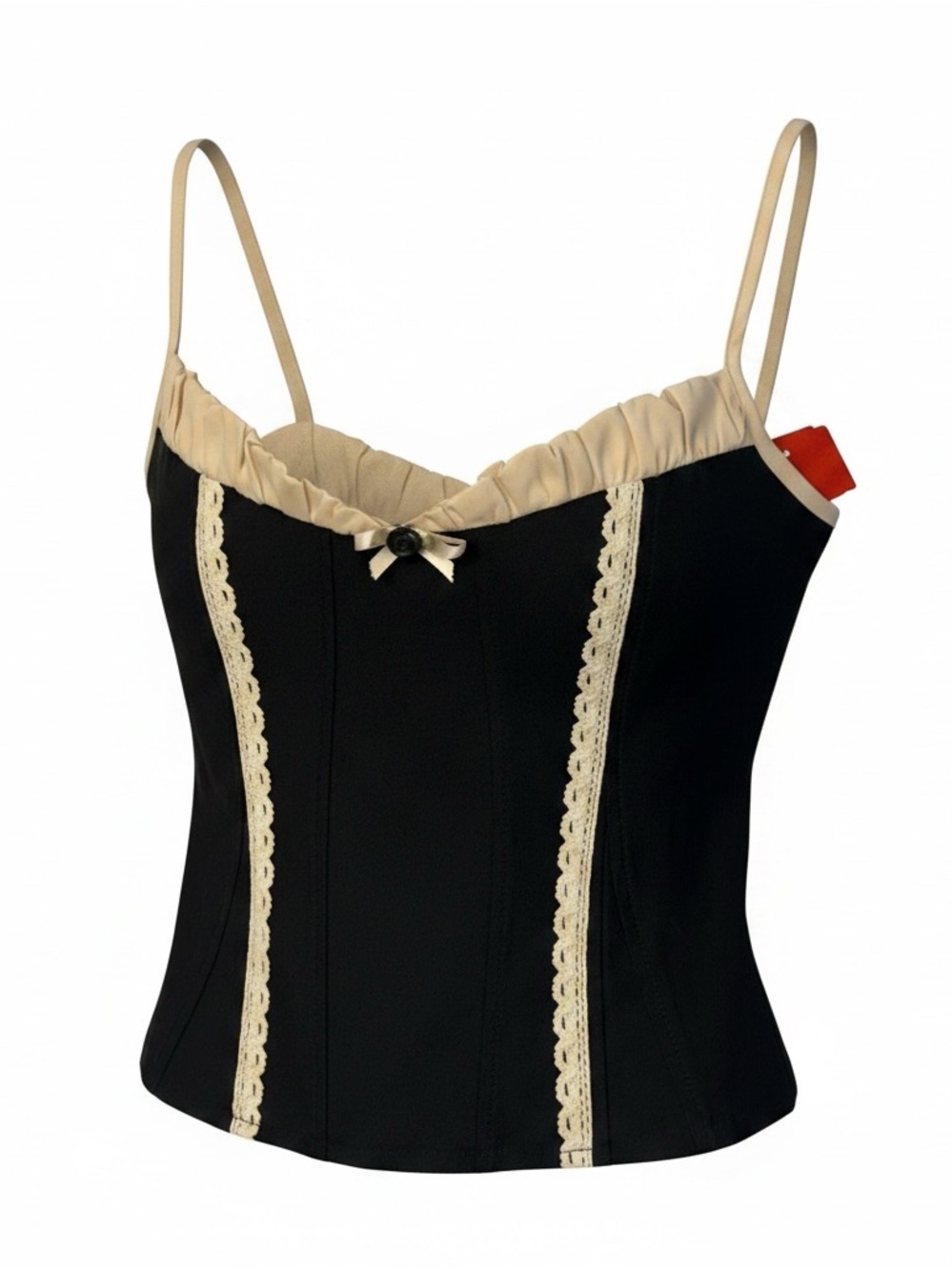NWT Creamon Black and Cream Lace Trim Corset Top